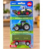 3 Stück siku Landwirtschaftsfahrzeuge Spielzeug-Fahrzeuge mit 2 verschiedenen Landwirtschaftsfahrzeugen und einem Anhänger Modellfahrzeuge **B-Ware – geprüft** Grün