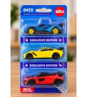 3 Stück siku Spielzeugauto-Set mit 3 verschiedenen Sportwagen Modellfahrzeuge Spielzeug-Fahrzeuge **B-Ware – geprüft** Blau/Gelb/Orange