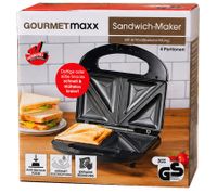 GOURMETmaxx Sandwichtoaster mit Antihaftbeschichtung für 4 Toasts Sandwich-Maker **B-Ware – geprüft** Schwarz