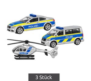 3 Stück siku Spielzeugauto-Set mit 3 verschiedenen Polizeifahrzeugen Modellfahrzeuge Spielzeug-Fahrzeuge **B-Ware – geprüft** Grau/Blau