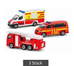 3 Stück siku Spielzeugauto-Set mit 3 verschiedenen Rettungs- und Einsatzfahrzeugen Modellfahrzeuge Spielzeug-Fahrzeuge **B-Ware – geprüft** Rot/Gelb/Weiß