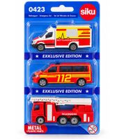 3 Stück siku Spielzeugauto-Set mit 3 verschiedenen Rettungs- und Einsatzfahrzeugen Modellfahrzeuge Spielzeug-Fahrzeuge **B-Ware – geprüft** Rot/Gelb/Weiß