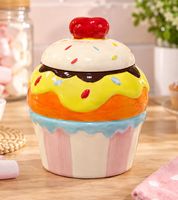 Muffin Vorratsdose aus Keramik mit Deckel – Dekorative Aufbewahrungsdosen im Cupcake-Design für Süßigkeiten, Kekse & Gebäck – Ø 20 x 13 cm **B-Ware – geprüft** Bunt