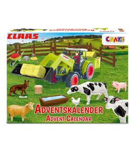 CRAZE CLAAS Adventskalender mit 24 tollen Überraschungen rund um das Thema Bauernhof mit exklusiven 3D-Figuren und Zubehör Landwirtschafts-Adventskalender **B-Ware – geprüft** Bunt
