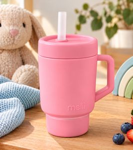 190ml melii Kinder-Trinkbecher mit Silikon-Strohhalm Kinderbecher **B-Ware – geprüft** Rosa
