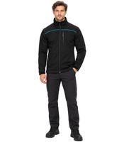 Veste softshell pour homme avec col montant – Veste de travail et de loisirs avec fermeture éclair, poche poitrine et détails bleus – Noir/Bleu