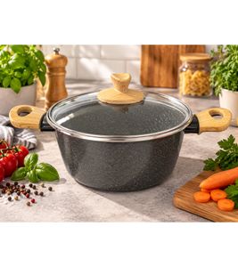 20 cm Vitrinor Emaille Kochtopf mit Glasdeckel Fleisch-Topf mit Antihaftbeschichtung Made in Spain **B-Ware – geprüft** Grau