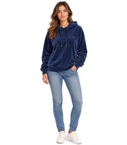 Sweat en velours pour femme KangaROOS – Hoodie au look sportif, doté d'une capuche et d'un cordon de serrage, bleu foncé