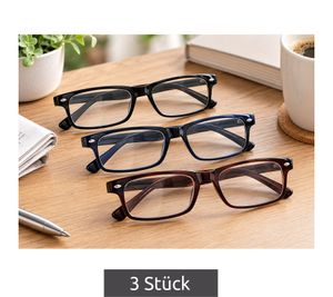 Set of 3 ready-to-wear reading glasses, +2.00 diopters – **B-stock (inspected)** – Black/Dark Blue/Brown