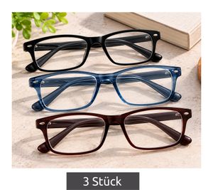 Set of 3 ready-to-wear reading glasses, +1.00 diopter – **B-stock (inspected)** – Black/Blue/Brown