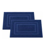 Lot de 2 tapis de bain en éponge pur coton avec motif cadre, env. 50 × 75 cm, bleu foncé