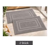 Lot de 2 tapis de bain en éponge pur coton avec motif cadre, env. 50 × 75 cm, gris