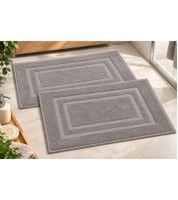 Lot de 2 tapis de bain en éponge pur coton avec motif cadre, env. 50 × 75 cm, gris