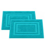 Lot de 2 tapis de bain en éponge pur coton avec motif encadré, env. 50 × 75 cm, bleu turquoise
