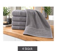 Lot de 4 serviettes en pur coton, texture éponge, env. 50 x 100 cm, gris