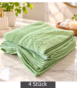 Lot de 4 serviettes en éponge pur coton à motifs, env. 50 × 100 cm, vert clair