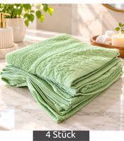 Lot de 4 serviettes en éponge pur coton à motifs, env. 50 × 100 cm, vert clair