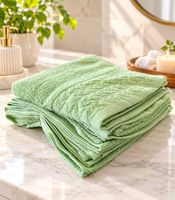 Lot de 4 serviettes en éponge pur coton à motifs, env. 50 × 100 cm, vert clair