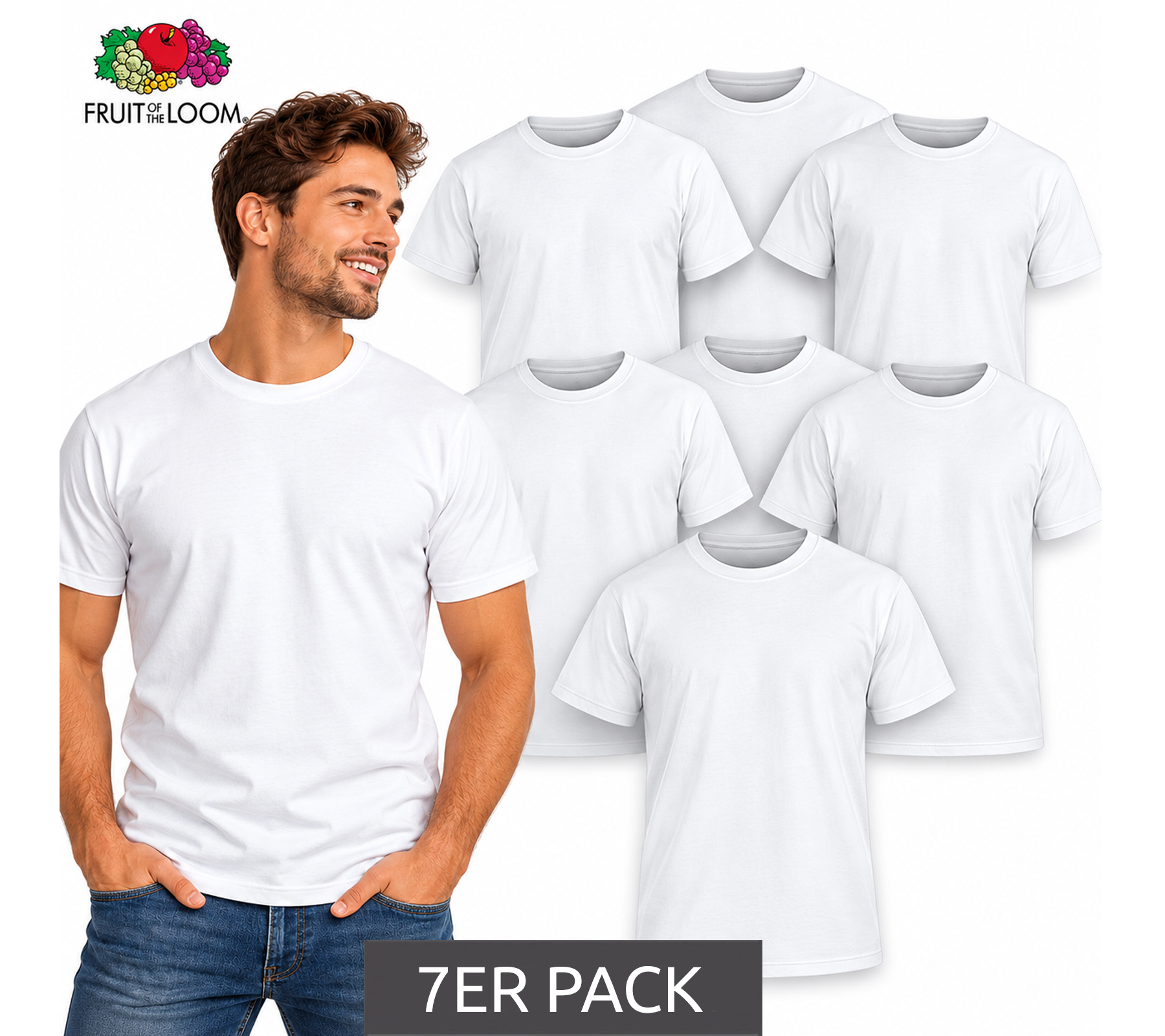 FRUIT OF THE LOOM Herren T-Shirt aus 100% Baumwolle, 7er Pack