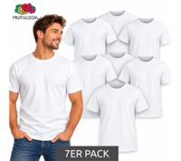 7 Stück FRUIT OF THE LOOM Herren T-Shirt aus reiner Baumwolle mit Rundhalsausschnitt Kurzarm-Shirt Weiß