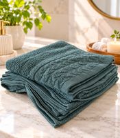 Lot de 4 serviettes en éponge pur coton à motifs, env. 50 × 100 cm, vert foncé