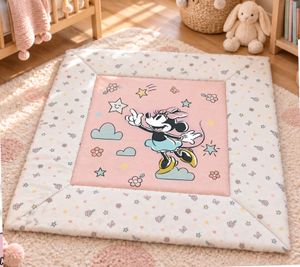 Disney Minnie Mouse Tapis d’Éveil 115 × 115cm Couverture de Jeu Matelassée avec Nuages, Étoiles & Fleurs pour Bébés & Tout-Petits en 100% Pol