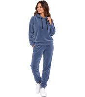 Sweat à capuche « Lounge » en velours pour femme – Pull douillet en matière douce, idéal pour la détente et le quotidien – Bleu foncé