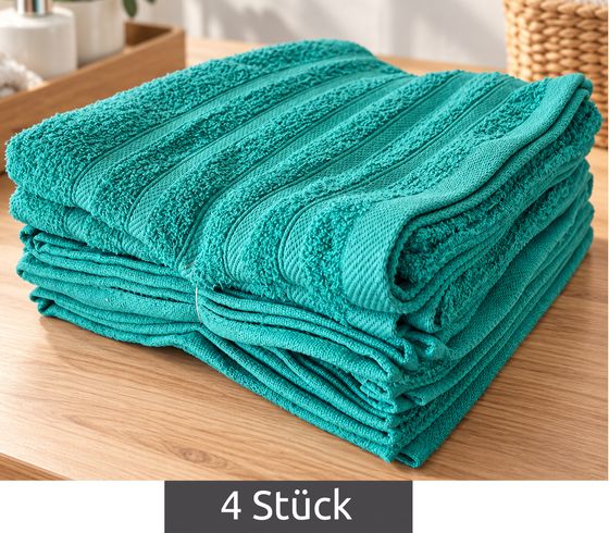 4 Stück Frottier-Handtücher aus reiner Baumwolle mit Muster Handtuch ca. 50 × 90 cm Grün