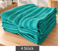 Set de 4 toallas de rizo de algodón puro con estampado, aprox. 50 × 90 cm, color verde