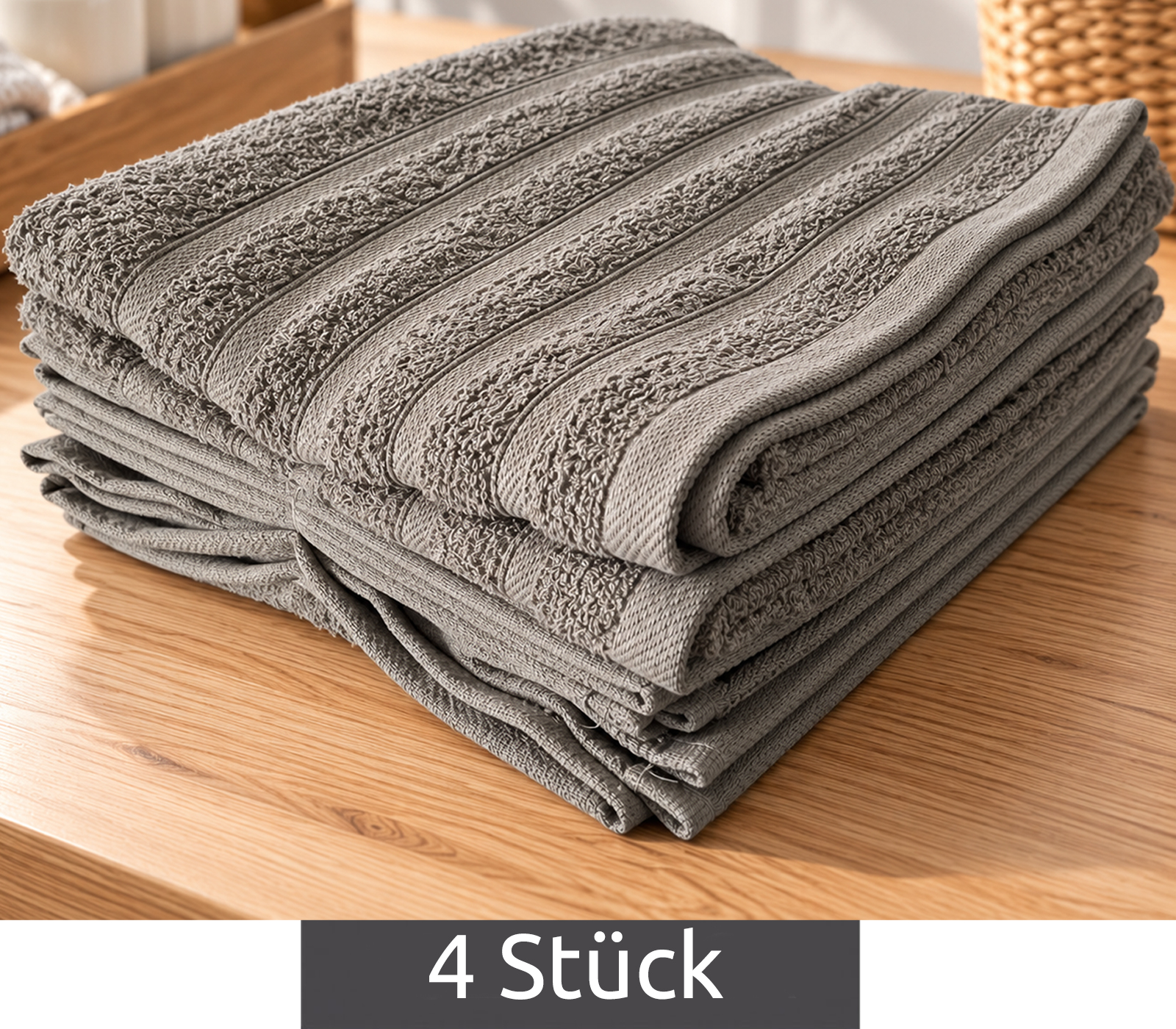 4 Stück Frottier-Handtücher aus reiner Baumwolle mit Muster Handtuch ca. 50 × 90 cm Grau