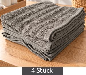 Set de 4 toallas de rizo de algodón puro con estampado, aprox. 50 × 90 cm, color gris