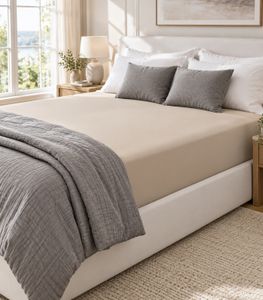 Sábana bajera ajustable de punto (jersey) para camas dobles de 180 × 200 a 200 × 200 cm – Sábana suave y cómoda en color beige