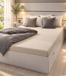 Sábana bajera ajustable de punto (jersey) para camas de 140 x 200 a 160 x 200 cm – Sábana suave y cómoda en color beige/crema