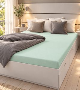 Sábana bajera ajustable de punto (jersey) para camas de 140 x 200 a 160 x 200 cm – Sábana suave y cómoda en color Verde claro