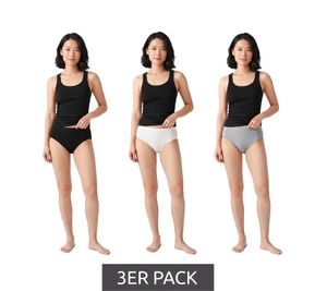 3er Pack Damen Slips – Bequeme Baumwoll-Unterhosen mit elastischem Bund und klassischer Passform 7661900 Schwarz, Grau & Weiß