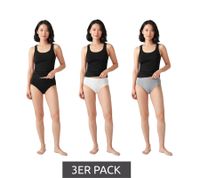 3er Pack Damen Slips – Bequeme Baumwoll-Unterhosen mit elastischem Bund und klassischer Passform 7661900 Schwarz, Grau & Weiß