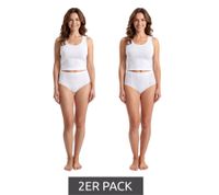 2er Pack Damen Taillenslips – Bequeme High Waist Slips aus Baumwolle mit und ohne Spitze – Damen Unterwäsche mit hohem Bund 7661900 in Weiß
