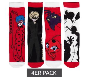 4-Pair Pack of Miraculous Ladybug Cotton Socks for Kids – Comfortable Socks for Girls with 4 Different Designs – Multicolored
