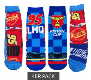 4-Pair Pack of Disney Pixar Cars Cotton Socks for Kids – Comfortable socks for children featuring Lightning McQueen in 4 different designs – Multicolored