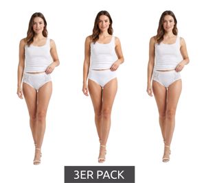 3er Pack Damen Slips mit Spitze & ohne Spitze – Bequeme Baumwoll Damen Slip mit elastischem Bund und weichen Beinabschlüssen 7661900 in Weiß