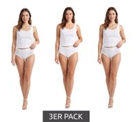 Lot de 3 slips pour femme (avec ou sans dentelle) – Slips en coton confortables, dotés d'une ceinture élastique et de bords doux au niveau des jambes (réf. 7661900), coloris blanc.
