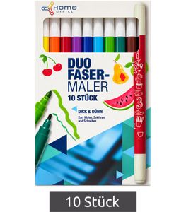 Set of 10 Sellner Home Office Duo Felt-Tip Pens (10 colors), featuring both a thick and a thin tip for drawing and writing – **B-stock (factory seconds) – inspected** – Assorted colors