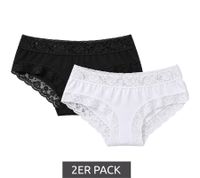 2er Pack Damen Pantys mit eleganter Spitze – Bequeme Baumwoll Slips mit elastischem Bund und floralen Spitzendetails 7661900 Schwarz und Weiß