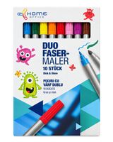 10 Stück Sellner Home Office Duo Fasermaler mit 10 Farben, mit dünner und dicker Seite zum schreiben und malen **B-Ware – geprüft** in Bunt