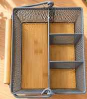 Utensilienkorb mit 4 Fächern aus Metall und Bambus mit Griff ca. 19 x 12 x 15 cm **B-Ware – geprüft** in Grau