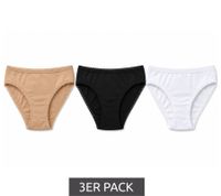 3er Pack Damen Slips – Bequeme Baumwoll-Unterhosen mit elastischem Bund und klassischer Passform Schwarz, Braun & Weiß