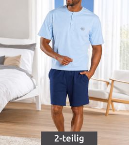 Men’s Short-Style Pajamas in 100% Cotton – Comfortable Sleepwear (Light Blue/Dark Blue)
