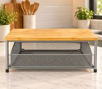Kitchen shelf with drawer, made of metal and bamboo, featuring a handle – approx. 38.5 x 27.5 x 14.5 cm – **B-stock (returned item) – inspected** – Grey