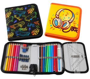 Idena 28-piece pencil case, including stationery, a class schedule, and other school supplies – **B-stock (inspected)** – assorted colors/designs