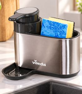 Vileda Sink Organizer with Convenient Dish Soap Dispenser – Stainless Steel Storage for Dishwashing Essentials **B-Stock – Inspected** Silver/Black